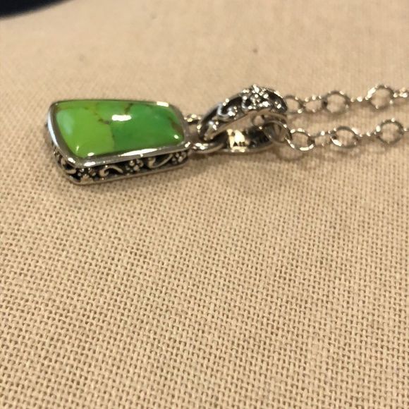 BARSE Green Turquoise Filagree Pendant Sterling Silver Open Link Necklace - Picture 7 of 9